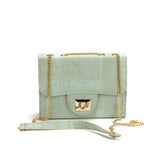 Cork Shoulder Bag with Gold Chain - Caribbean Green
