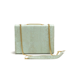 Cork Shoulder Bag with Gold Chain - Caribbean Green