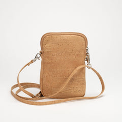 Crossbody Bag in Natural Cork with Brown Panel