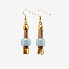 Earrings in Natural Cork with Blue Ceramic Beads - Gold