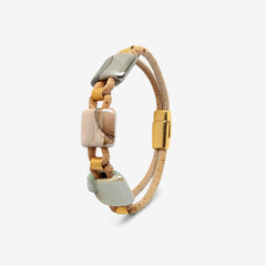 Bracelet in Natural Cork with Ceramic and Gold Beads