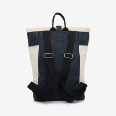 Roll-Up Backpack in Natural Cotton and Dark Blue Cork