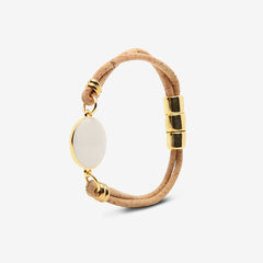 Bracelet in Natural Cork with White and Gold Medal