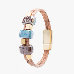 Bracelet in Natural Cork with Ceramics and Gold Beads
