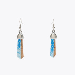 Earrings in Natural Cork - Blue Snake Pattern