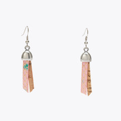 Earrings in Natural Cork - Pink Snake Pattern