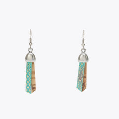 Earrings in Natural Cork - Green Snake Pattern