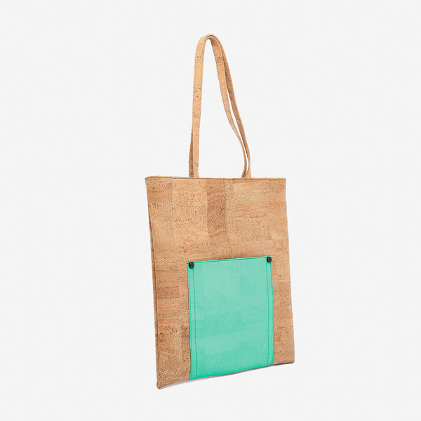 Shopping Bag | Natural c/ Bolso em Cortiça Verde Água