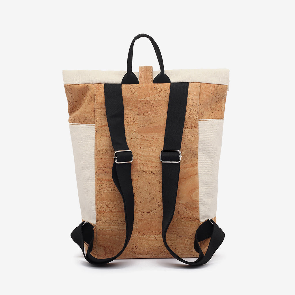 Roll-Up Backpack in Natural Cotton and Natural Cork