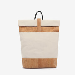 Roll-Up Backpack in Natural Cotton and Natural Cork