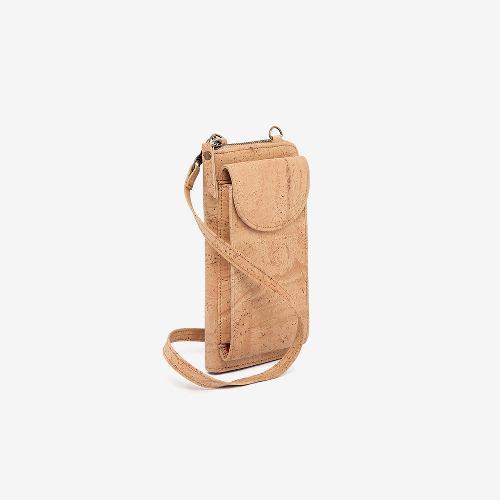 Vertical Shoulder Wallet in Natural Cork