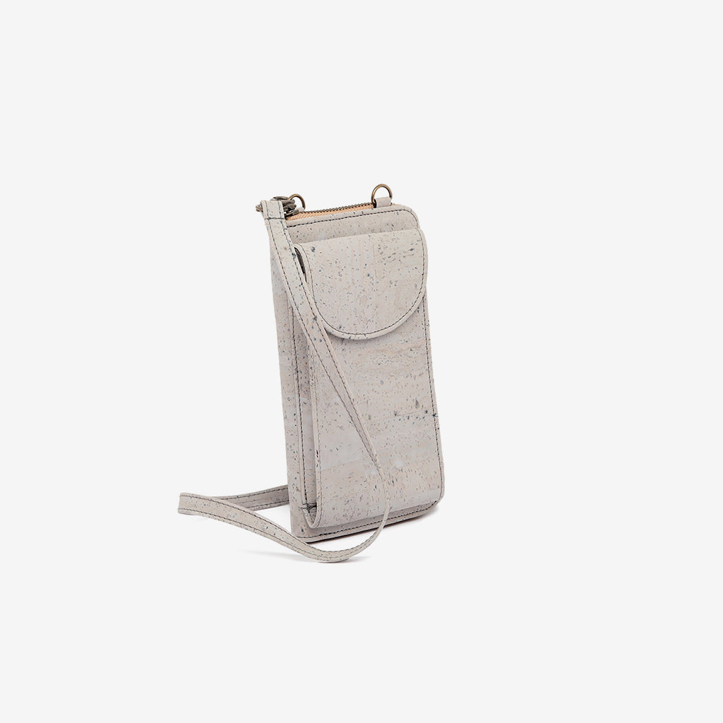 Vertical Shoulder Wallet in Grey Cork