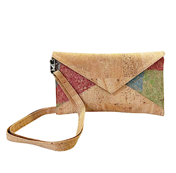 Mala Envelope em Cortiça Natural e Patchwork Multicolor