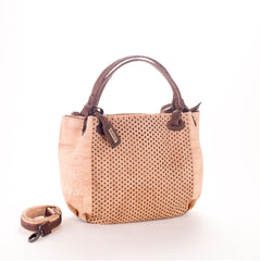 HandBag in Natural Cork, Handles and Strap in Chocolate Brown