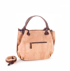 HandBag in Natural Cork, Handles and Strap in Chocolate Brown