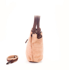 HandBag in Natural Cork, Handles and Strap in Chocolate Brown