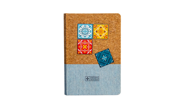 Notebook in cork & bluish linen A5 | Tiles