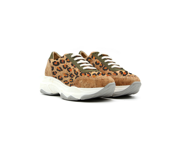 Oversized Sneakers | Natural, Leopard & R-PET Green - Vegan Shoes Rutz